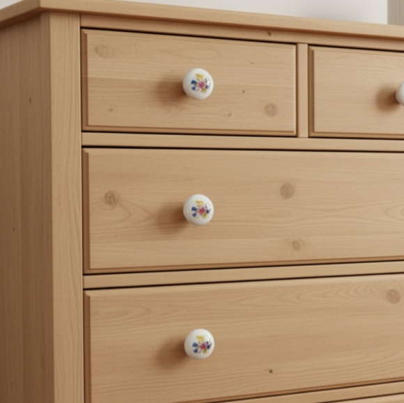 Vintage Round Drawer Pull Cabinet Handle White Floral Porcelain Lot Of 6 - Picture 6 of 6